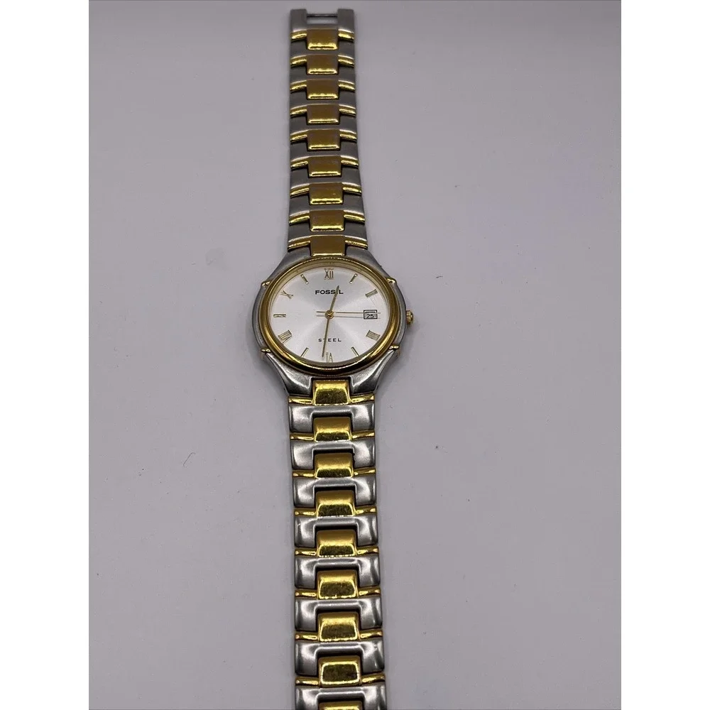 Fossil Steel Men's Watch  FS-2700 Stainless‎ Two Tone Band- New Battery